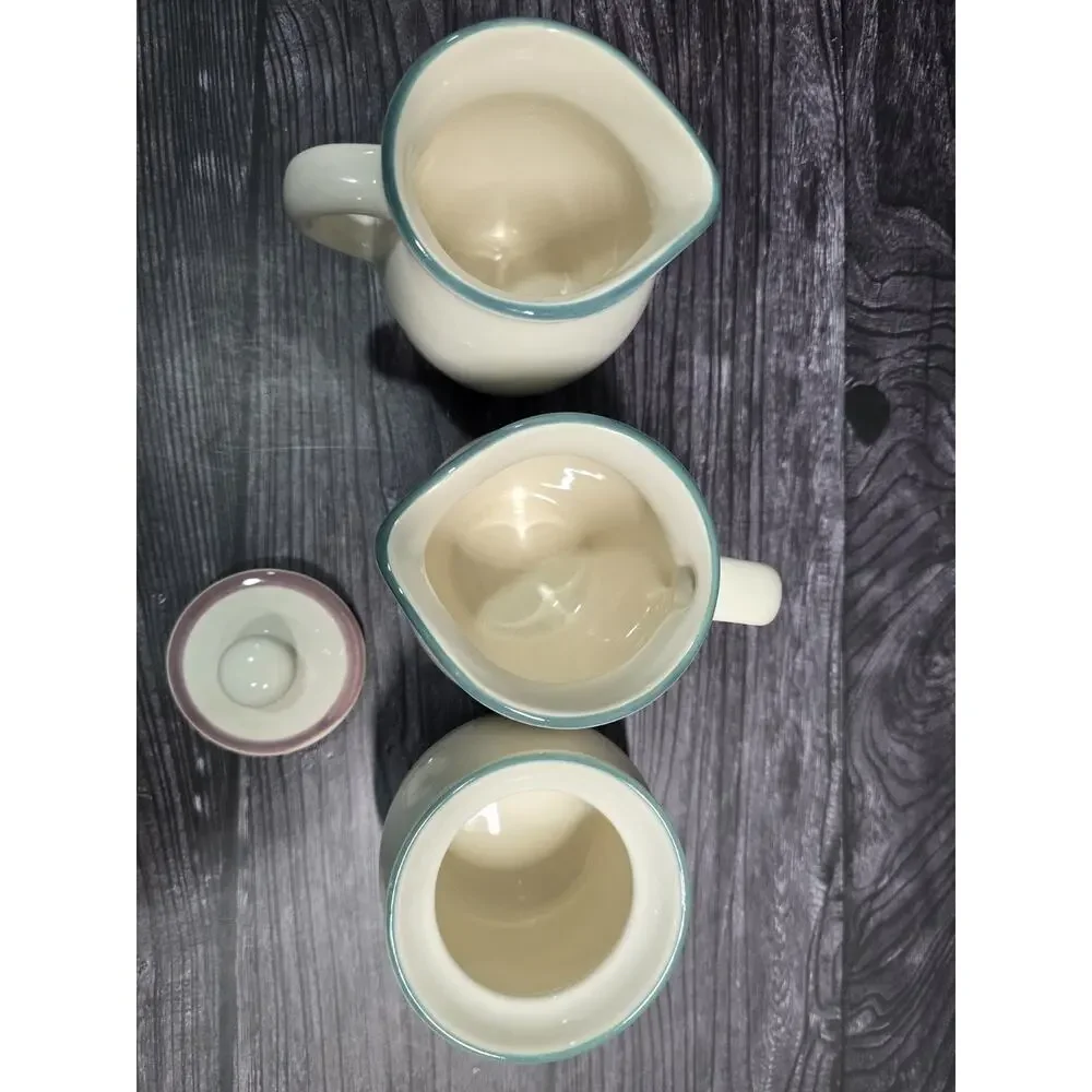 Pfaltzgraff Juniper 4 piece Lot, Creamer (X2) And Sugar With Lid- Vintage 1990's